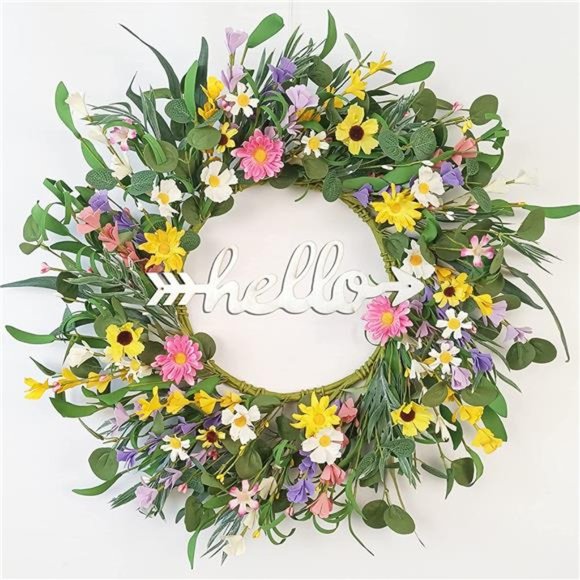 Spring Wreaths for Front Door22 Inch Eucalyptus Wreath with Hello Sign